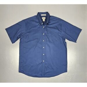 LL Bean Button Down Shirt Mens Large Wrinkle  Resistant Solid Blue Short Sleeve